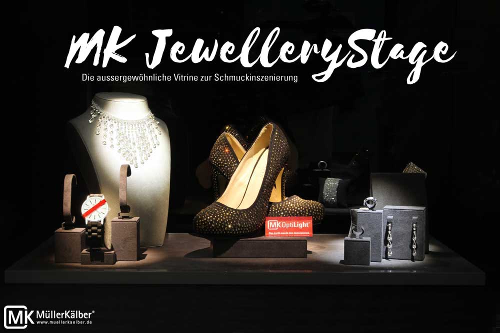 MK Jewellery Stage Schmuckvitrine Inszenierung mit LED-Beleuchtung