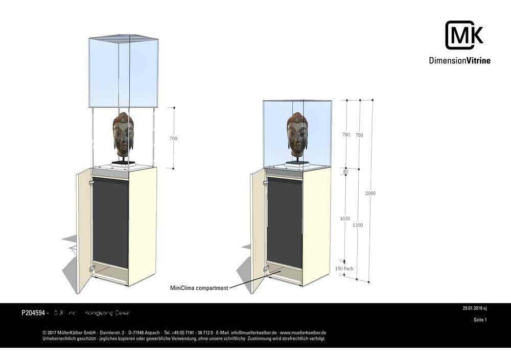 Zeichnung der grösseren Hubvitrine mit aktiver Klimatisierung